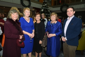 EE socials 19/11/2016.Ten Year Anniversary lunch at The Clarion Hotel on November 19th. The Emer Casey Foundation is a Cork based ovarian cancer charity which has worked to spread awareness of ovarian cancer as well as improving research and medical care for the past ten years.Brenda O'Donovan, Marjorie Moran, Ann O'Brien, Juliette Casey and Dr Matt Hewitt, CUMH attending the lunch.Pic; Larry Cummins