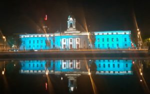 Cork City Hall lit up in Teal on World Ovarian Cancer Day 8th May 2019