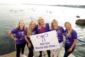 20/09/2022 NO REPRO FEE, MAXWELLS DUBLIN
60% of Irish women unaware of signs or symptoms of Uterine cancer 
Tuesday, 20th September 2022 - RTÉ Broadcaster Miriam O’Callaghan with ( l to r ) Eibhlin Mulroe, CEO, Cancer Trials Ireland, Juliette Casey, Emer Casey Foundation and a member of the INGO, Dr Sharon O’Toole, Senior Research Fellow in Trinity College Dublin, and Coordinator of the World GO Day campaign at INGO and Rachel Morrogh, Director of Advocacy, Irish Cancer Society
 leads a group swim at Seapoint, Dublin to encourage women to Dip or Dance this World GO Day and raise awareness of gynaecological cancers with 30 swims taking place across Ireland.  The Irish Network for Gynaecological Oncology (INGO) is raising awareness of how to reduce the risk of uterine cancer and the importance of acting on potential early signs or symptoms and has developed the World GO Day ‘Dip or Dance’ campaign to remind women to maintain a healthier weight and stay active to reduce the risk of developing Uterine Cancer.
PIC: NO FEE, MAXWELLS